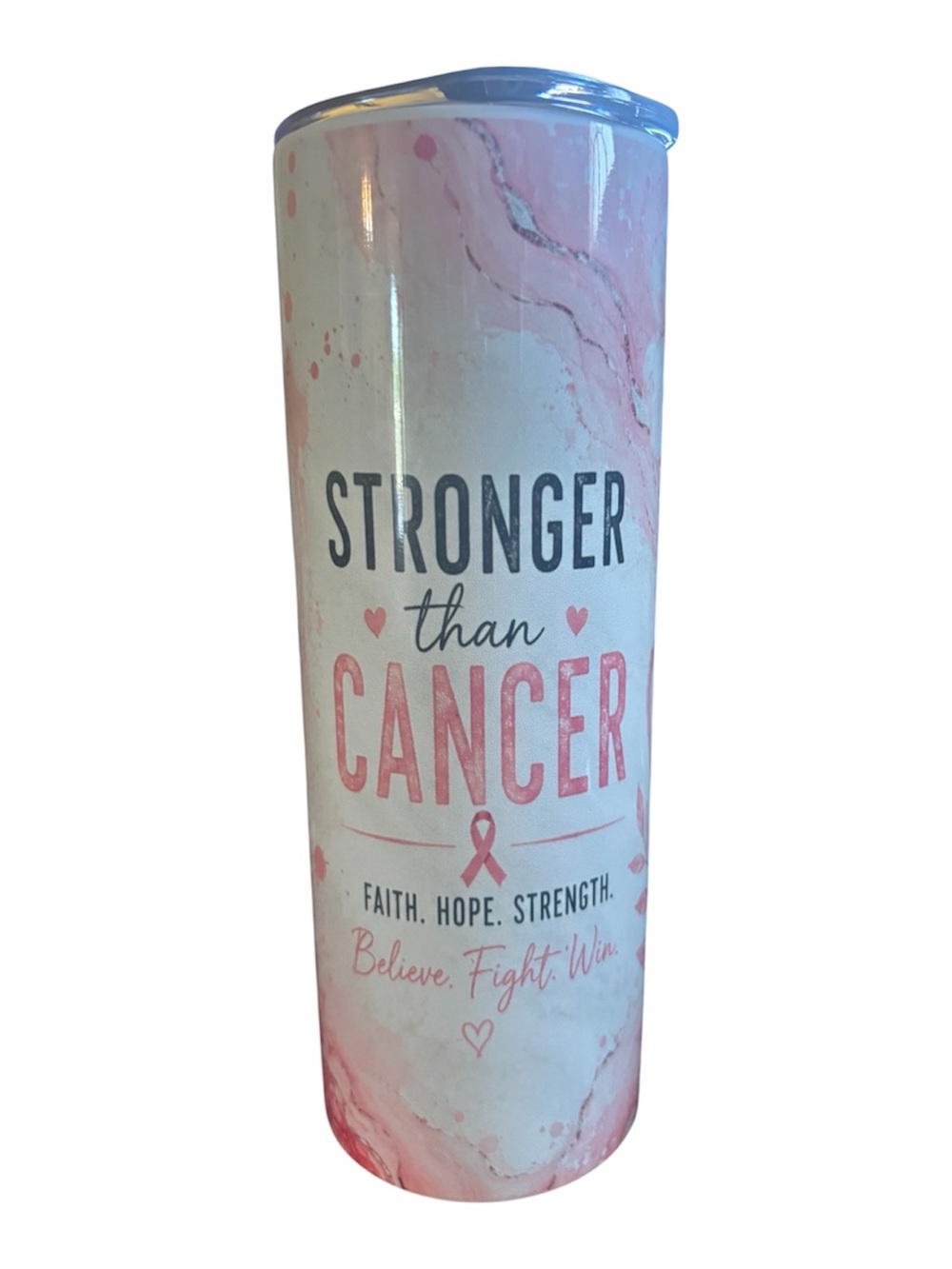 BUY NOW Stronger Than Cancer Pink Marble 20oz Tumbler - Picture 3 of 3